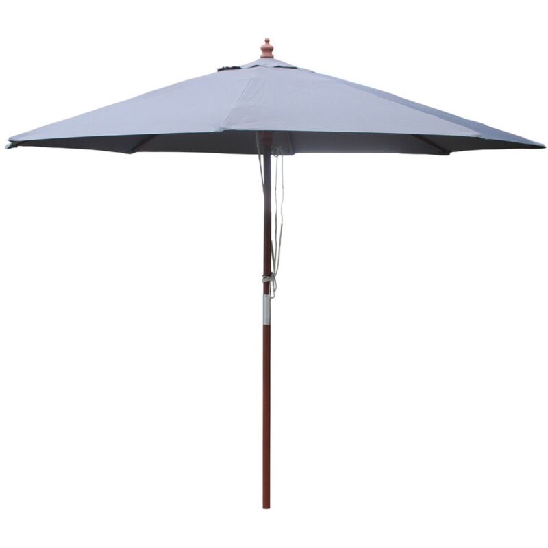 Parasol en bois rond ø 2,66 m toile grise napoli - Gris