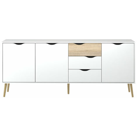 Napoli sideboard mit 3 Türen und 3 Schubladen, weiss/Eiche.