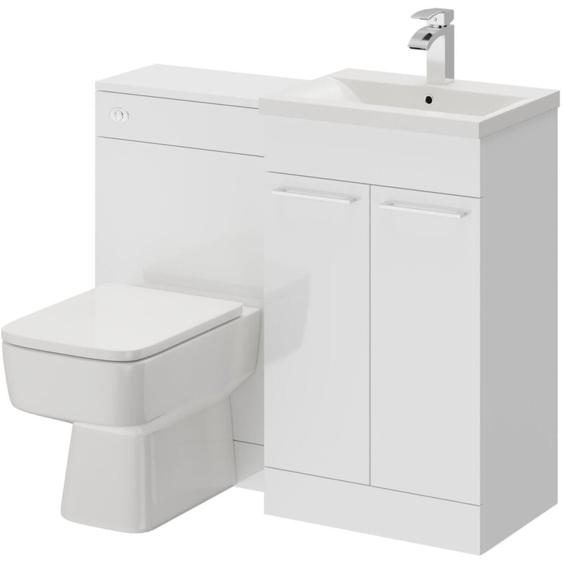 Napoli Gloss White 1000mm 2 Door Vanity Unit Toilet Suite