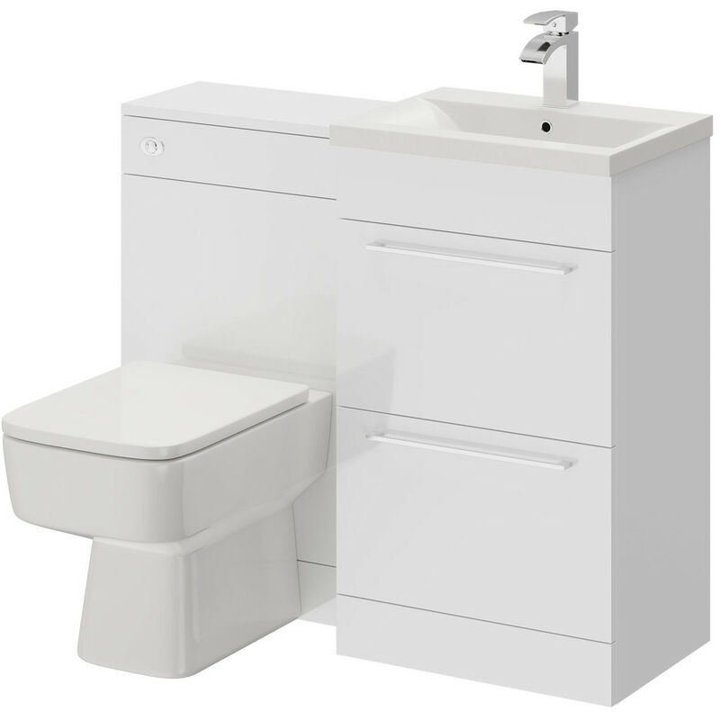 Napoli Gloss White 1000mm 2 Drawer Vanity Unit Toilet Suite