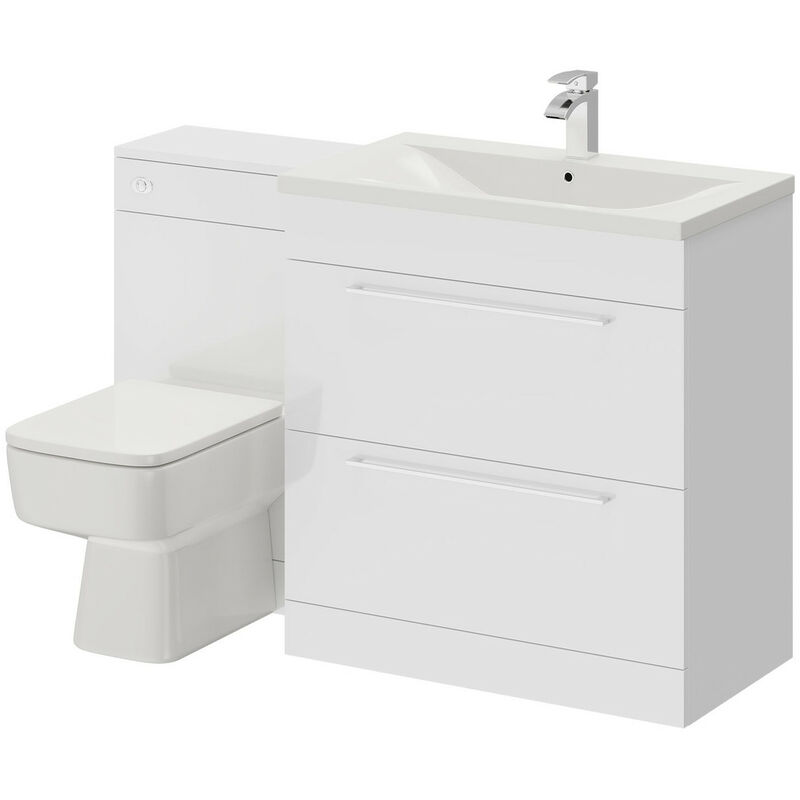 Napoli Gloss White 1300mm 2 Drawer Vanity Unit Toilet Suite