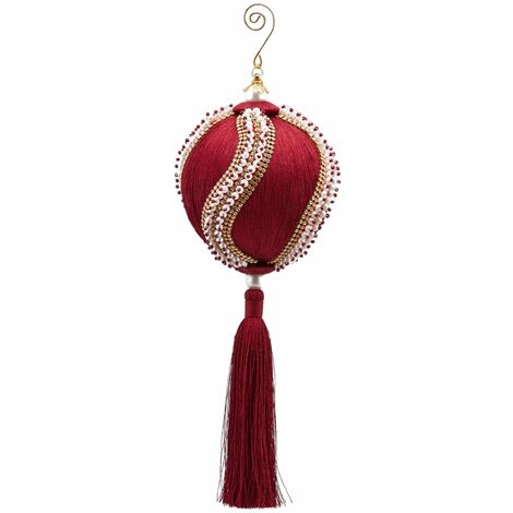 Nappa natalizia Bordeaux decorata con Perle, pendaglio per albero di Natale -36 cm