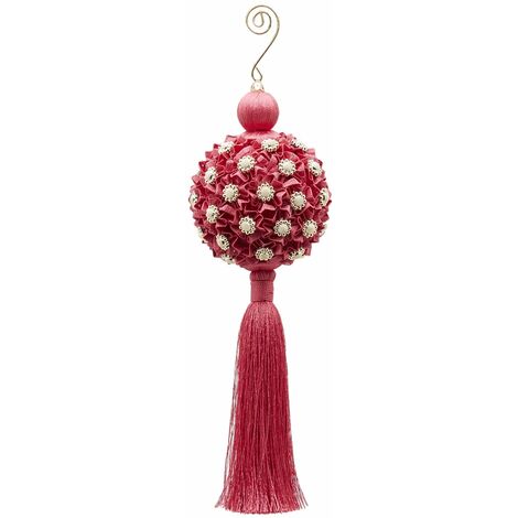 Nappa natalizia Fucsia decorata con Perle, pendaglio per albero di Natale da 28 cm