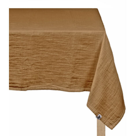 Nappe 150 x 250 cm en double gaze de coton gaufrée camel - PEPA