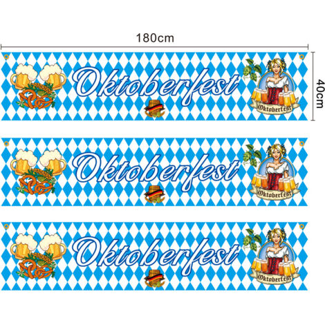 Nappe à carreaux bleus et blancs de Munich, bannière Oktoberfest à tirer, 40 x 180 cm