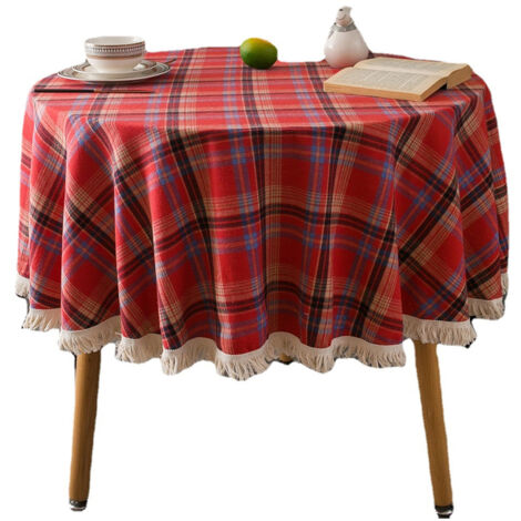 Nappe à carreaux et pompons - Motif à carreaux rouges tissés + pompons blancs - 100 x 140 cm