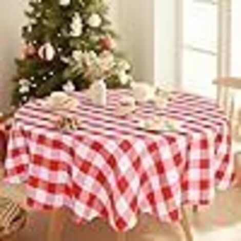 Nappe à Carreaux Tissu, Ronde 140cm, Lavable, Anti-Taches, Imperméable, pour l'extérieur, Pique-Nique, Salle à Manger, Jardin, Mariage, Rouge et Blanc
