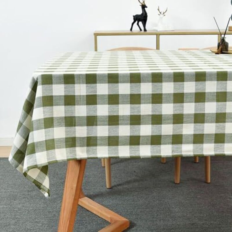 Nappe à carreaux vichy, nappe carrée en mélange de coton à carreaux pour la cuisine, les pique-niques (verte, 140 x 140 cm)