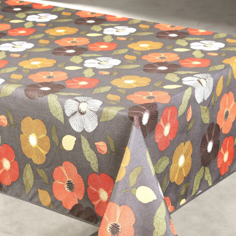 Nappe anti tache à fleurs Gris 145x300 cm