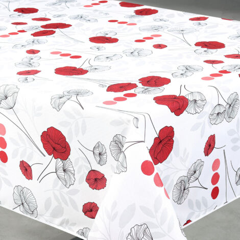 Nappe anti-tâche rectangulaire motif coquelicots Blanc 145x240 cm