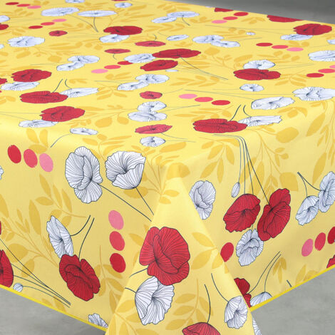 Nappe anti-tâche rectangulaire motif coquelicots Jaune 145x240 cm