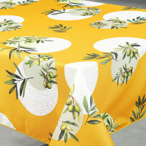 Nappe anti-tâche rectangulaire motif olive Jaune 145x240 cm
