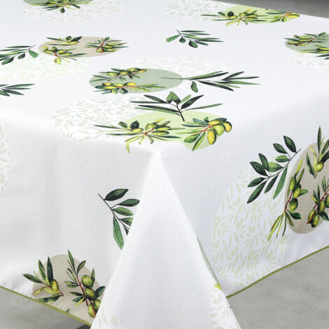 Nappe anti-tâche rectangulaire motif olive Vert 145x240 cm