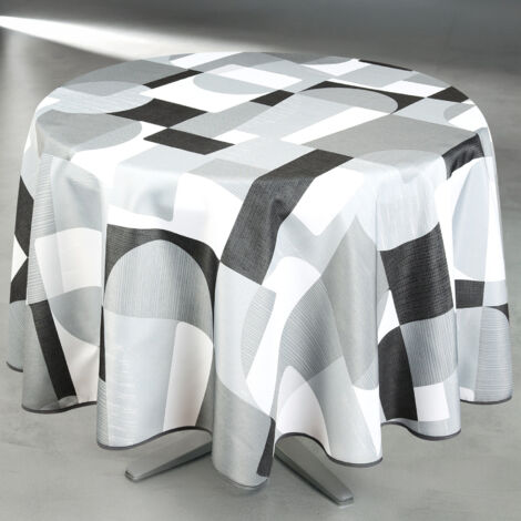 Nappe anti-tâche ronde design géométrique Gris 160x160 cm