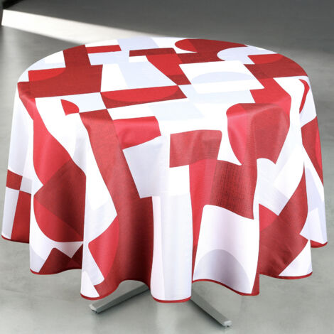 Nappe anti-tâche ronde design géométrique Rouge 160x160 cm