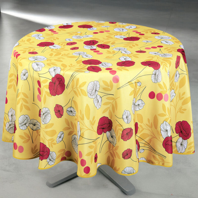 Nappe anti-tâche ronde motif coquelicots Jaune 160x160 cm