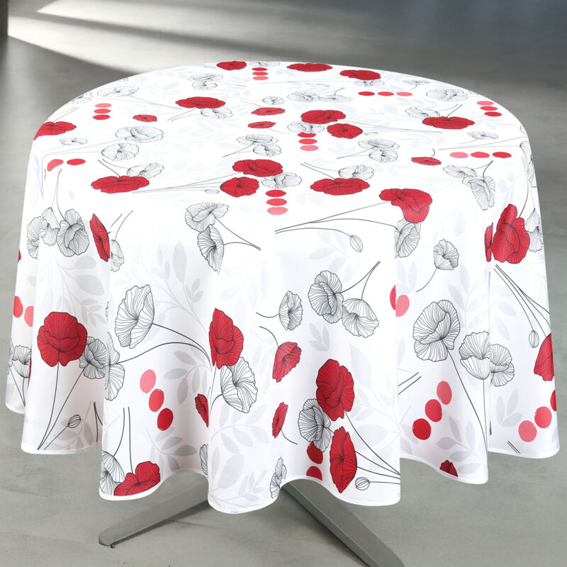 Nappe anti-tâche ronde motif coquelicots Blanc 160x160 cm