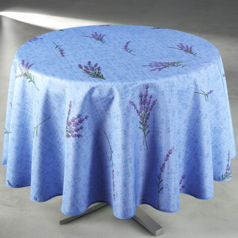 Nappe anti-tâche ronde motif lavande Bleu 160x160 cm
