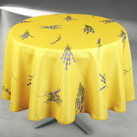Nappe anti-tâche ronde motif lavande Jaune 160x160 cm