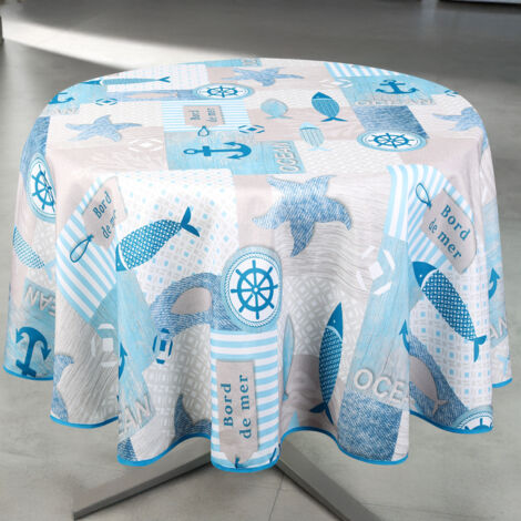 Nappe anti-tâche ronde motif marin Bleu 160x160 cm