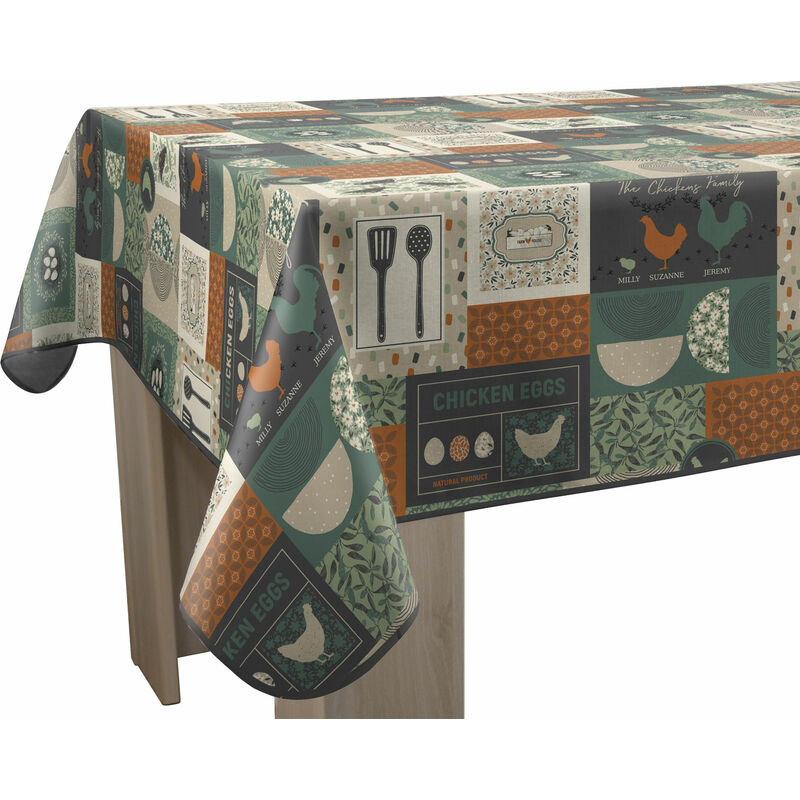 Le Linge De Jules - Nappe Anti-taches Chicken vert - Rectangle 150 x 200 cm