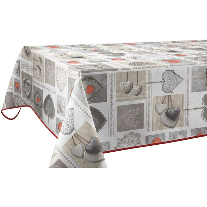 Le Linge De Jules - Nappe Anti-taches Coeurs - Rectangle 150 x 300 cm