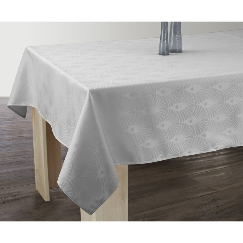 Le Linge De Jules - Nappe Anti-taches Damassée Gris perle - Rectangle 150 x 300 cm