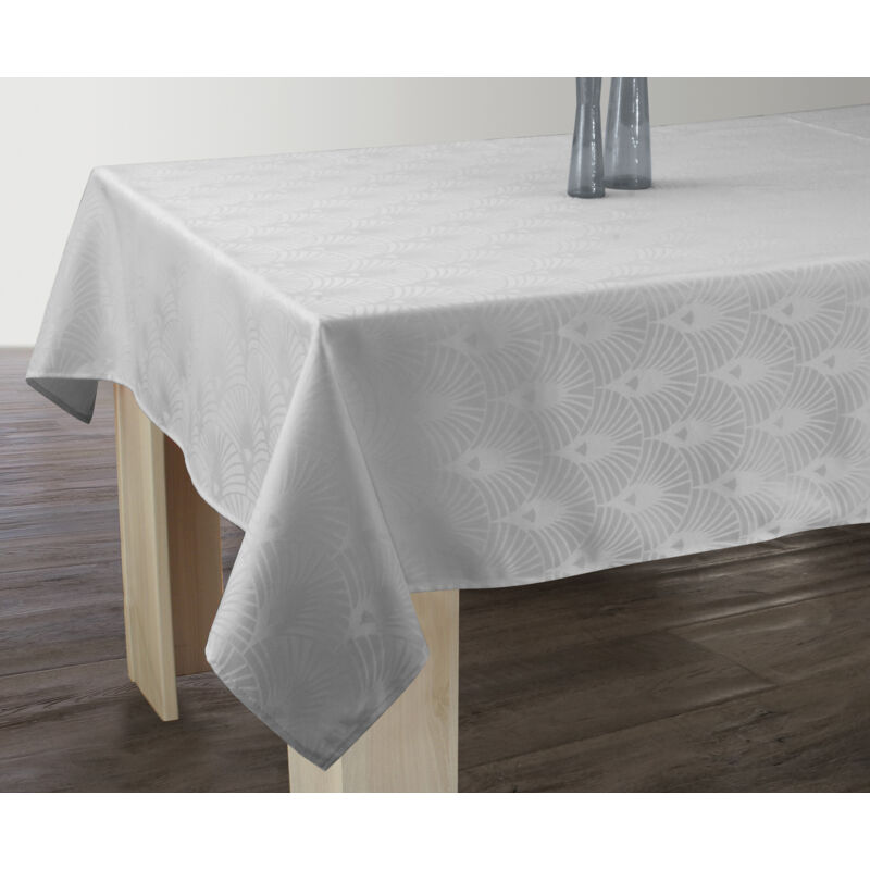 Le Linge De Jules - Nappe Anti-taches Damassée Gris perle - Rectangle 150 x 240 cm