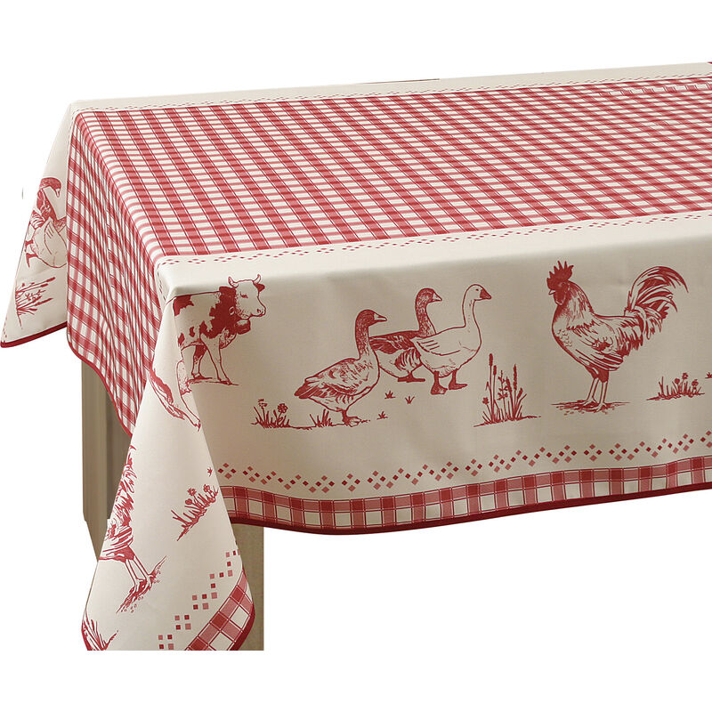 Le Linge De Jules - Nappe Anti-taches Ferme rouge - Rectangle 150 x 240 cm