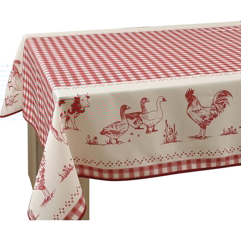 Le Linge De Jules - Nappe Anti-taches Ferme rouge - Rectangle 150 x 300 cm