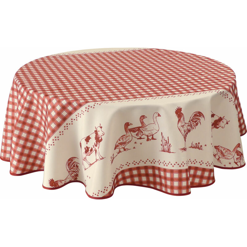 Le Linge De Jules - Nappe Anti-taches Ferme rouge - Ovale 150 x 240 cm