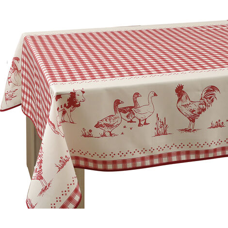 Nappe Anti-taches Ferme rouge - Carrée 150 x 150 cm