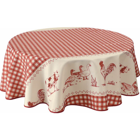 Nappe Anti-taches Ferme rouge - Ronde 160 cm