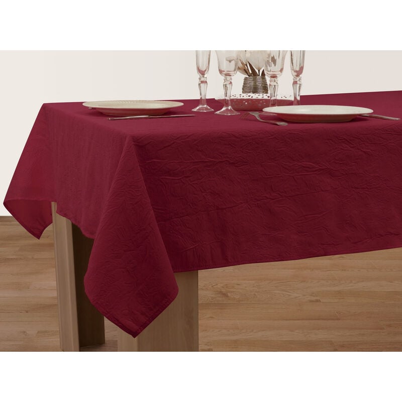Le Linge De Jules - Nappe Anti-taches Froissée Bordeaux - Rectangle 150 x 300 cm