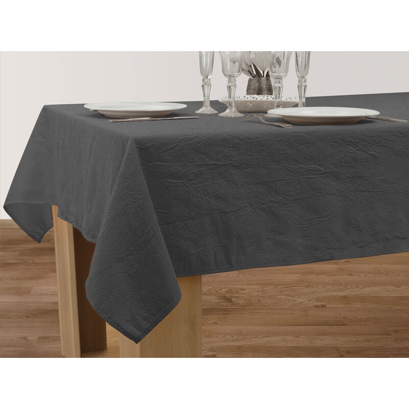 Le Linge De Jules - Nappe Anti-taches Froissée Gris anthracite - Rectangle 150 x 300 cm