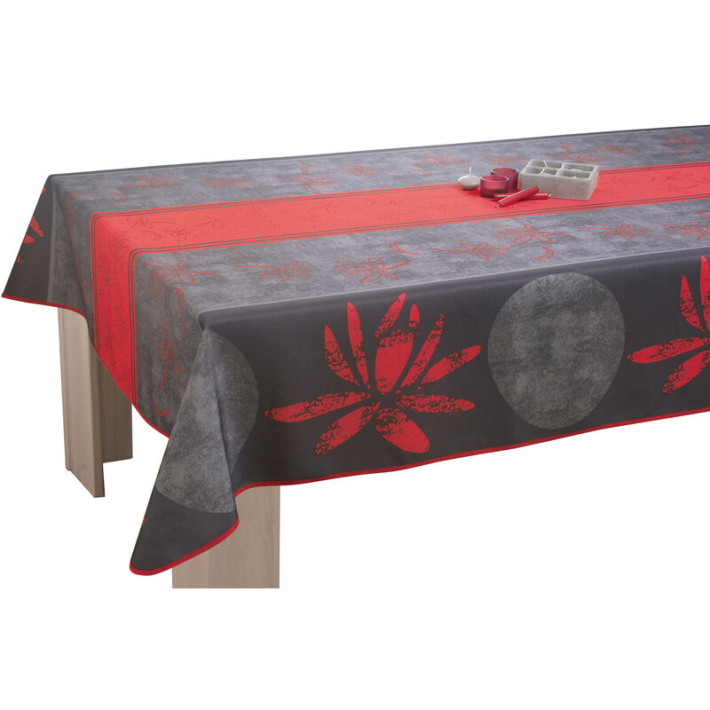 Le Linge De Jules - Nappe Anti-taches Lotus Rouge - Rectangle 150 x 240 cm