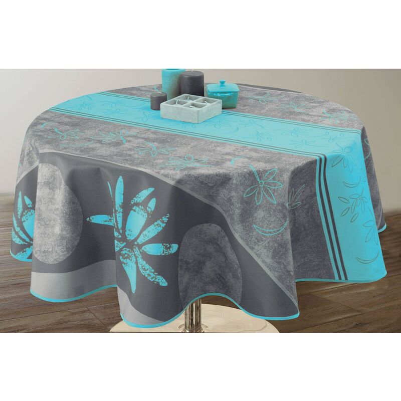 Le Linge De Jules - Nappe Anti-taches Lotus Turquoise - Ronde 160 cm