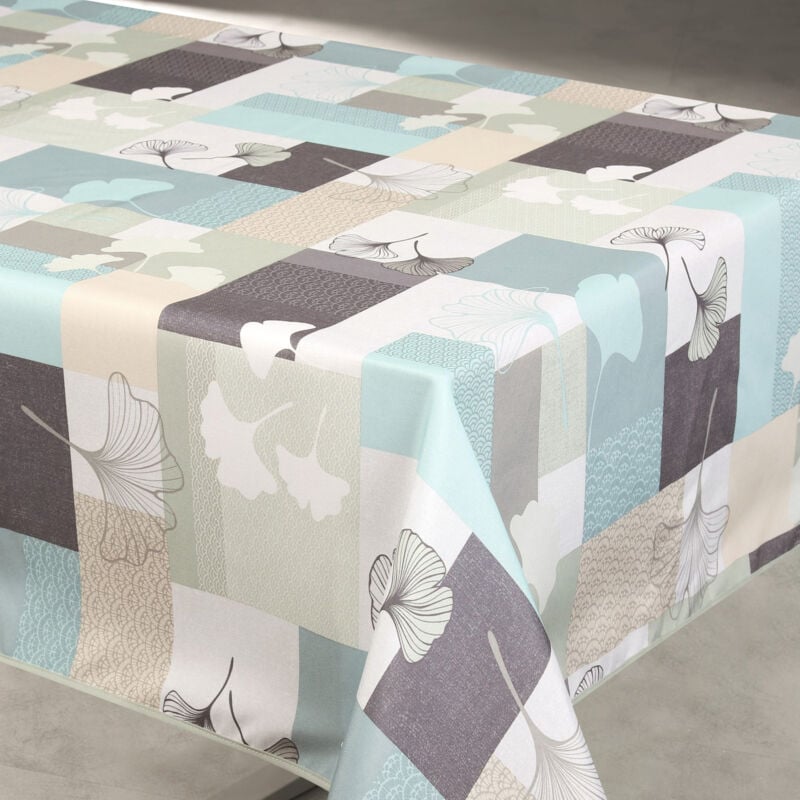 Nappe anti taches motif floral ginko Sauge 145x300 cm