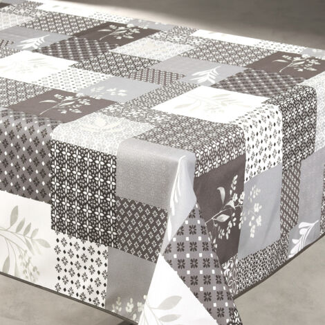 Nappe anti taches motifs fleurs et végétaux Gris 145x240 cm