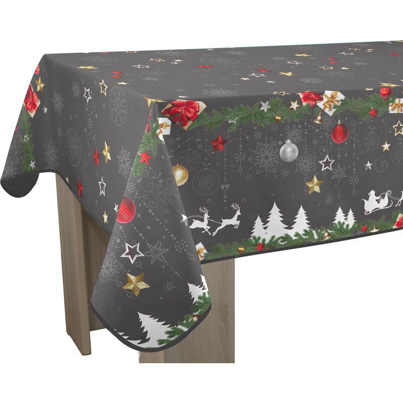 Le Linge De Jules - Nappe Anti-taches Noël Gris - Rectangle 150 x 300 cm