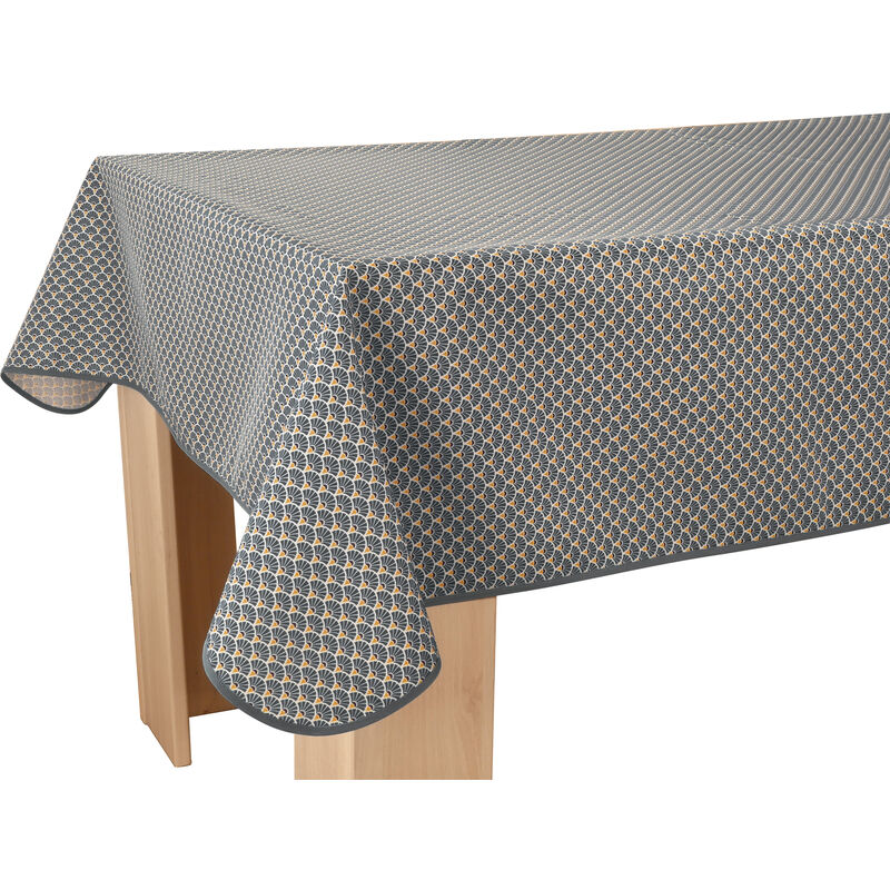 Le Linge De Jules - Nappe Anti-taches Paon anthracite - Carrée 150 x 150 cm