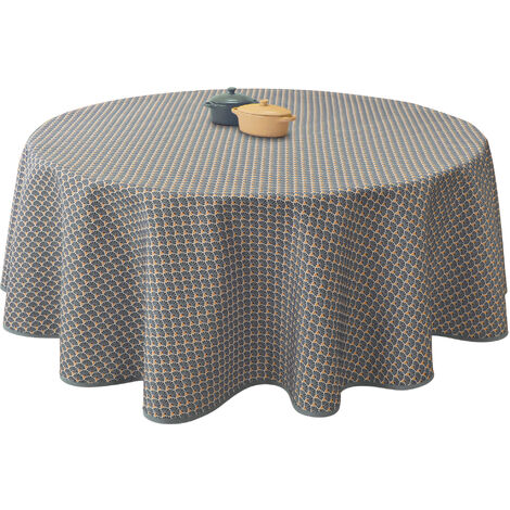 Nappe Anti-taches Paon anthracite - Ronde 160 cm
