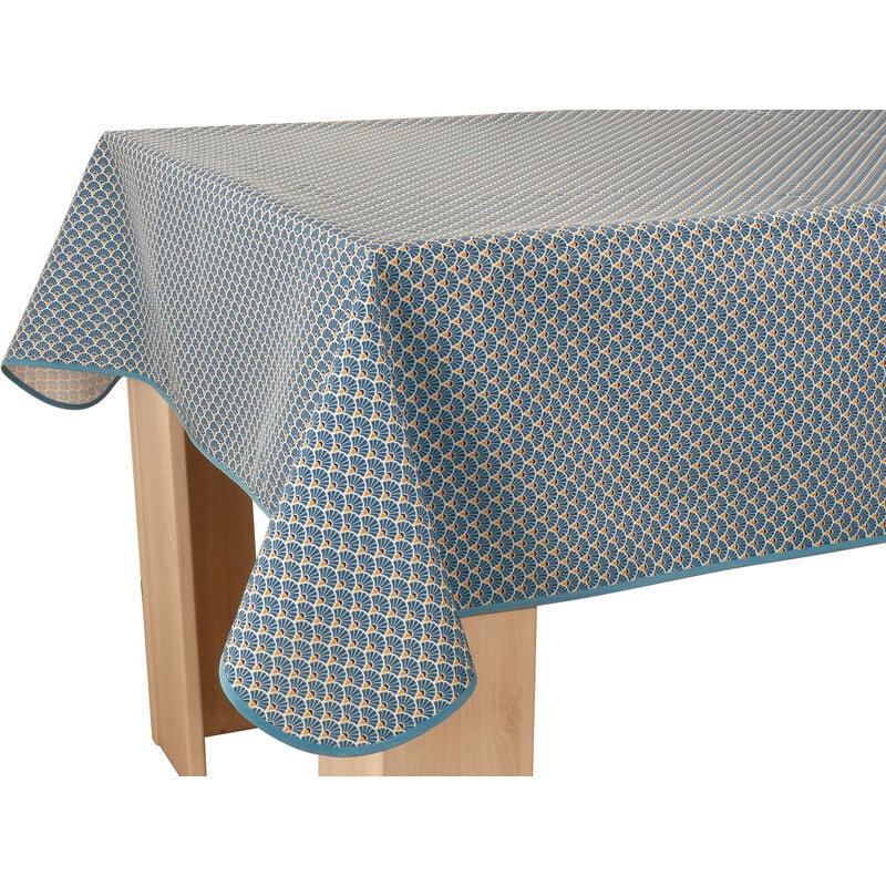 Le Linge De Jules - Nappe Anti-taches Paon bleu foncé - Rectangle 150 x 300 cm