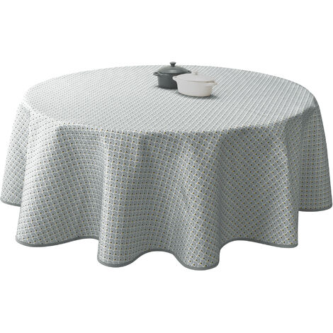 Nappe Anti-taches Paon gris - Ronde 160 cm