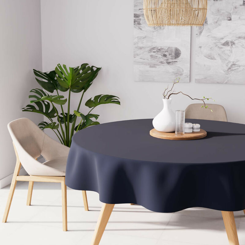 Nappe anti-tâches ronde 180 cm alix bleu jean, par Soleil d'Ocre Nappe anti-tâches ronde 180 cm alix bleu jean, par Soleil d'Ocre