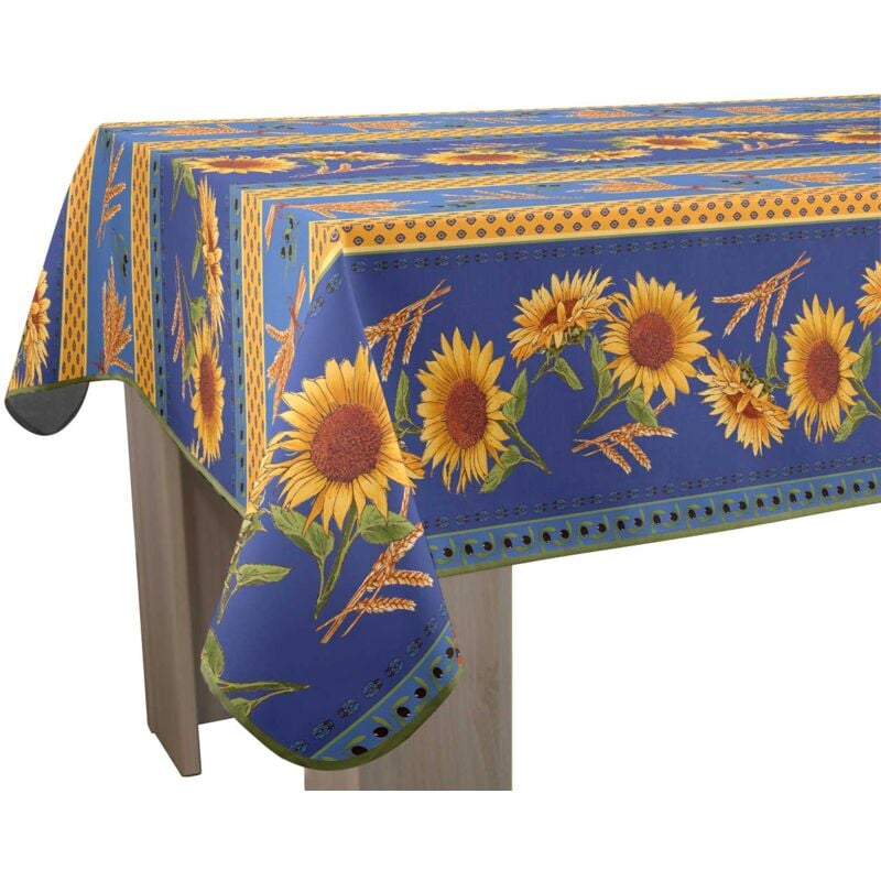Le Linge De Jules - Nappe Anti-taches Tournesol Bleu - Rectangle 150 x 350 cm