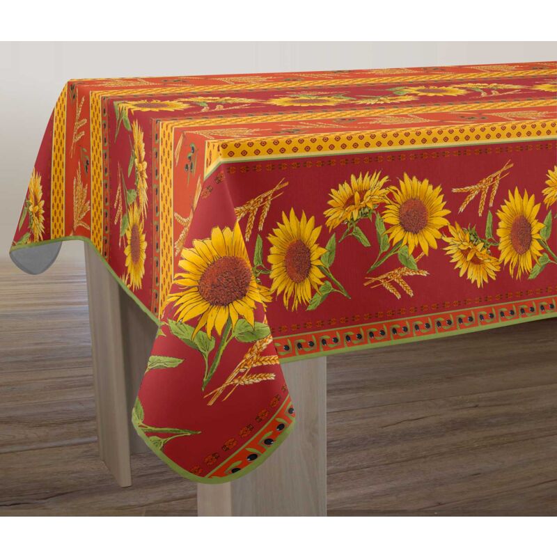 Le Linge De Jules - Nappe Anti-taches Tournesol Rouge - Rectangle 150 x 300 cm