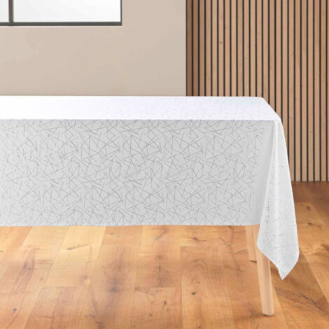 Nappe Antitache Imprimé "Mikado" 140x240cm Blanc & Argent