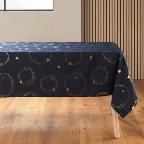 Nappe Antitache Imprimé "Star" 150x300cm Bleu Marine & Or