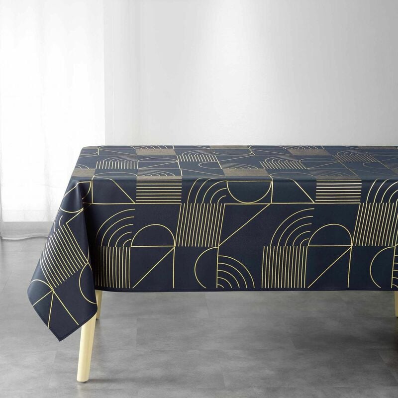 doulito - nappe antitache rectangulaire - 150 x 300 cm - motifs géométriques or métallisé bleu - bleu